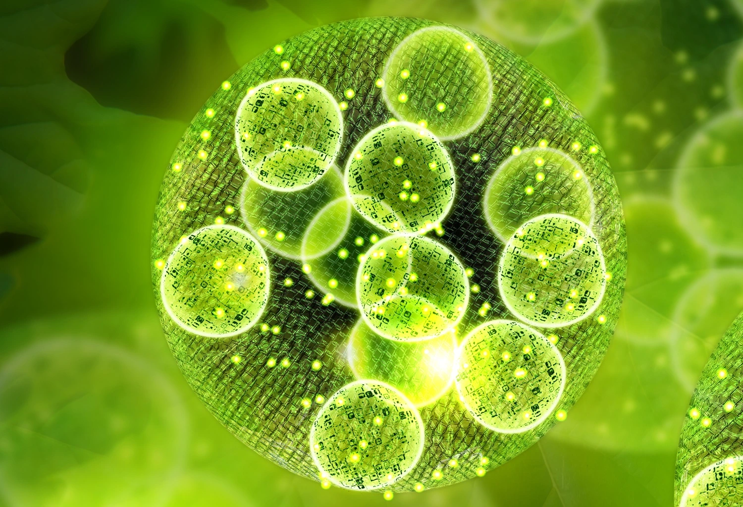 Broken cell wall chlorella illustration showing nutrient accessibility