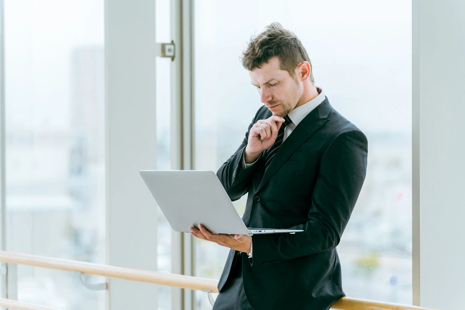 Professional focusing on information and decision-making during a work task