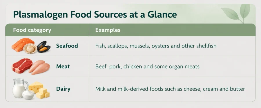Plasmalogen food sources